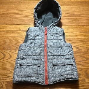 Gray Hooded Vest with Red Zipper & Button Front Pockets 4T